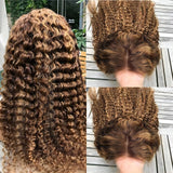 Xpoko 32 Inches Glueless Breathable Air Wig 4-27 Highlight Deep Wave Lace Closure Wigs Human Hair Wigs Pre Cut HD 5X5 Lace Wig