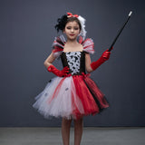 Girl Cruella Deville Tutu Dress for 101 Dalmatians Villain Halloween Costume Kids Vintage Polka Dots Cosplay Fancy Dresses