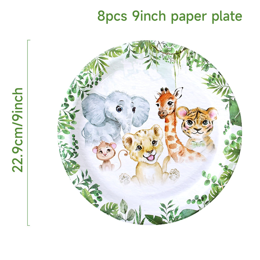 Xpoko Jungle Animal Supplies Tableware Happy Birthday Party Decorations Kids Boy Jungle Safari Theme Party Decor Green Forest Woodland