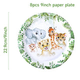 Xpoko Jungle Animal Supplies Tableware Happy Birthday Party Decorations Kids Boy Jungle Safari Theme Party Decor Green Forest Woodland