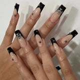 JP1597 Black French Nails Set Press on XL Length