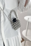 Xpoko 2024 New Fashion Bags Elegant HandbagSilver Grey Handmade Beaded Crossbody Bag