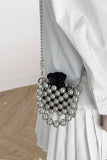 Xpoko 2024 New Fashion Bags Elegant HandbagSilver Grey Handmade Beaded Crossbody Bag