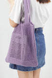 Xpoko 2024 New Fashion Bags Elegant HandbagSolid Hollow-out Crochet Tote Bag