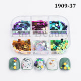 6 Grids/box Laser Square Nail Sequins Green Purple Holographic Glitter Flakes 3D Charm Nail Art Decoration Accessories GL1909-37