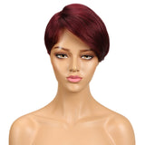 Natural Short Bob Pixie Straight Human Hair Wig With Bangs For Women Brazilian Remy Ombre Burgundy Red  Machine Made Wigs Natural Short Bob Pixie Straight Human Hair Wig With Bangs For Women Brazilian Remy Ombre Burgundy Red  Machine Made Wigs