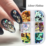 6 Grids/box Laser Square Nail Sequins Green Purple Holographic Glitter Flakes 3D Charm Nail Art Decoration Accessories GL1909-37