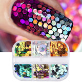 6 Grids/box Laser Square Nail Sequins Green Purple Holographic Glitter Flakes 3D Charm Nail Art Decoration Accessories GL1909-37