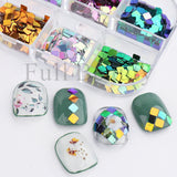 6 Grids/box Laser Square Nail Sequins Green Purple Holographic Glitter Flakes 3D Charm Nail Art Decoration Accessories GL1909-37