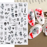 Xpoko 3D Halloween Nail Stickers Ghost Horror Decor Cartoon Skull Sliders Evil Pumpkin Eyes Rose Spiders Wed Decal Manicure NLLS-J08