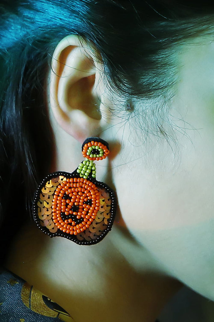 Back to school Pumpkin Shape Beaded Dangle Earrings