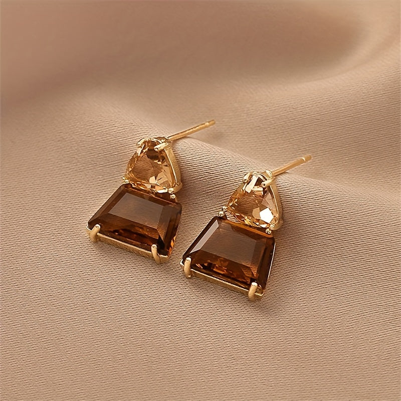 Xpoko - 14k  Plated Japanese & Korean Elegant Brown Faux Crystal Earrings Fashion Decorations Easter Thanksgiving Mother's Day Gift For Friends, Mothers, Daughters