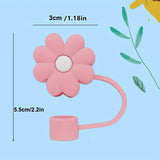 Xpoko 4pcs 0.4in Diameter Cute Silicone Straw Tips Cover Straw Caps For Stanley Cup, Kawaii Flower Dust-Proof Drinking Straw Reusable Straw Tips Lids