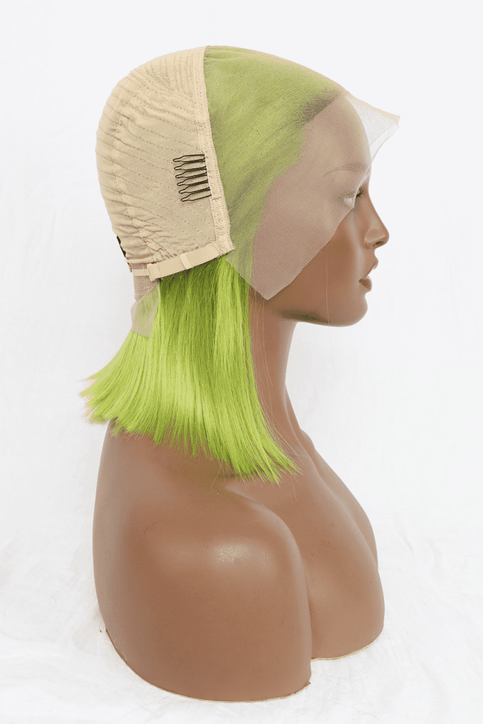 90s lob 12" 140g Lace Front Wigs Human Hair in Lime 150% Density