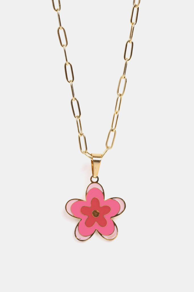 Back to school Flower Pendant Stainless Steel Necklace