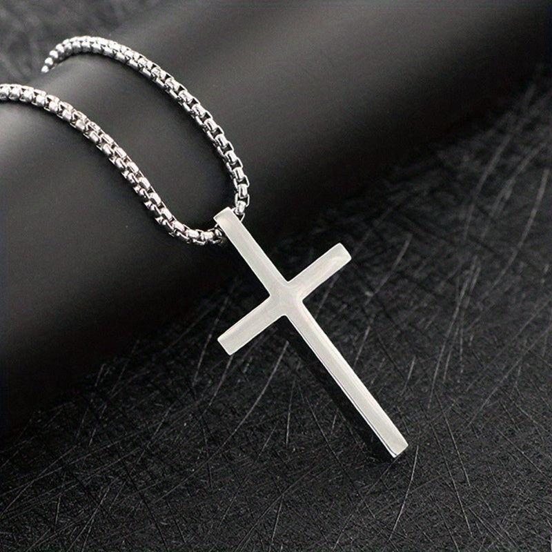 Xpoko 1pc Cross Necklace Silver Titanium Steel Necklace, Personality Fashion Hip Hop Pendant Necklace For Men