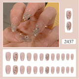 Xpoko - Press On Nails Long Length Fake Nails Sparkly Full Cover Stick On Nails Bling French False Nails With Gems Diamond Nail Tips With Rhinestone Acrylic Nails For Women Girls