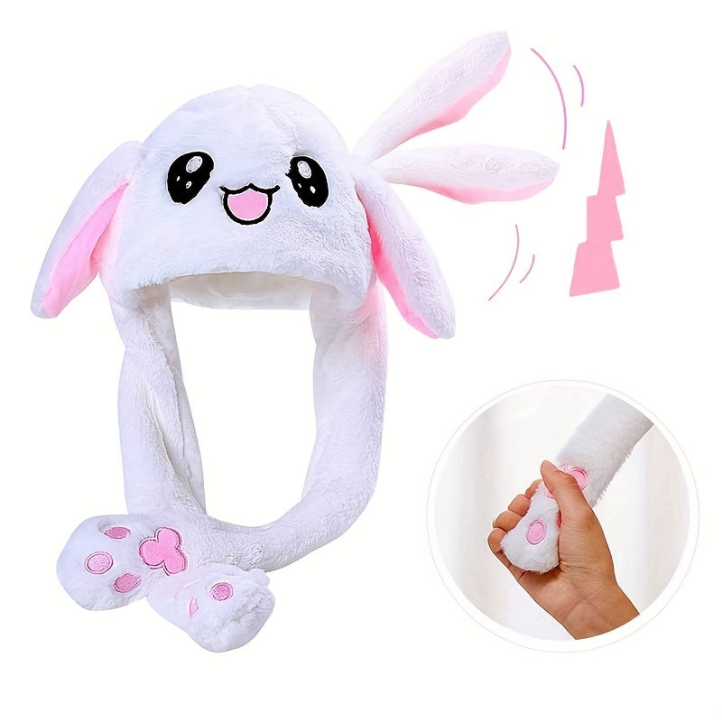 Xpoko - Girls Casual Cute Plush Bunny Rabbit Cap Earmuffs Mobile Ears Toy Cap Soft Comfortable Thermal Cap For Autumn And Winter Party Holiday Gift Easter Party