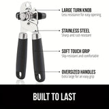 Xpoko 1pc, Can Opener, Heavy Duty Stainless Steel Smooth Edge Manual Hand Held Can Opener With Soft Touch Handle, Rust Proof Oversized Easy Turn Knob,  Large Lid Openers, Bottle Opener, Jar Opener, Kitchen Acessaries, Dorm Supplies, Restaurant Supplies