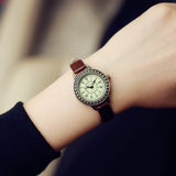 Ladies designer vintage leather women bracelet watches brown retro roma quartz woman clock fashion small female wristwatches