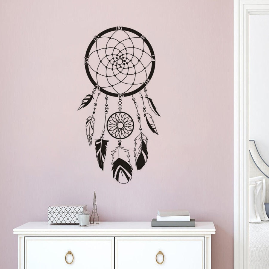 Home Bedroom Decoration Dream Catcher Pattern Vinyl Wall Art Sticker Boho Style Dreamcatcher With Feather Wall Decal Gift AZ485