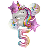 6pcs/lot Rainbow Unicorn Balloon Ball Globos Number Birthday Party Decorations Kids Unicorn Party Wedding Balloons