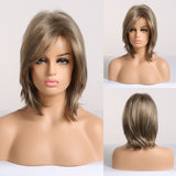 Short Straight Brown Golden Blonde Ombre Synthetic Wigs With Bangs Women Cosplay Lolita Bob Hair Wig Heat Resistant