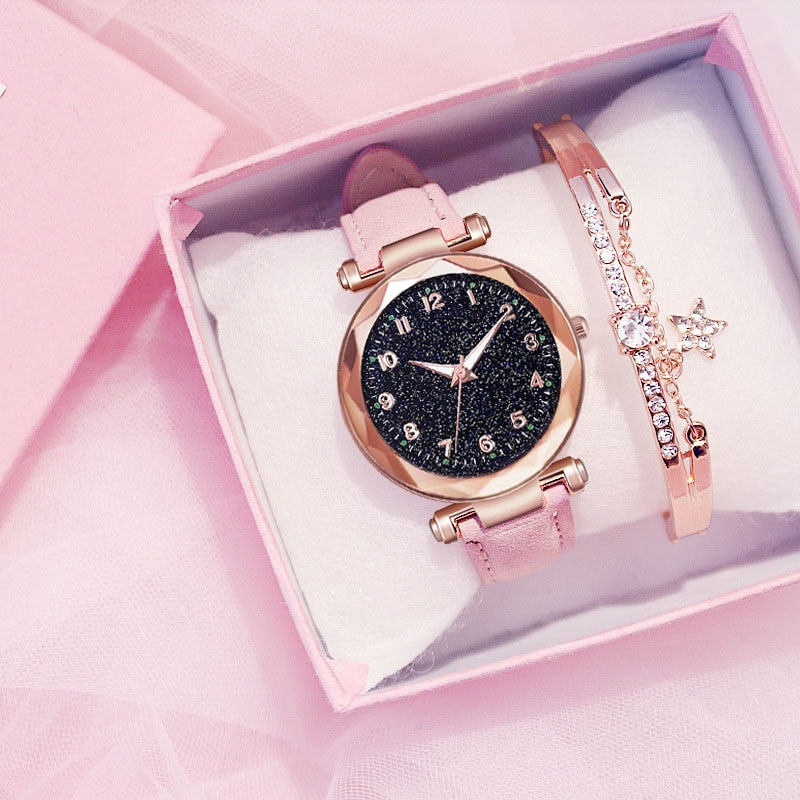 Fashion Women Watches Best Sell Star Sky Dial Clock Luxury  Women&#39;s Bracelet Ladies watch Quartz Wristwatches Relogios Feminino