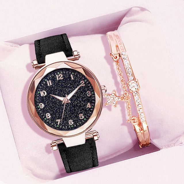 Fashion Women Watches Best Sell Star Sky Dial Clock Luxury  Women&#39;s Bracelet Ladies watch Quartz Wristwatches Relogios Feminino