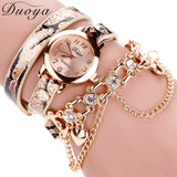 Duoya Brand Watch Women Leopard Luxury Band Bracelet Quartz Braided Winding Wrap Beige Long Chain Female WristWatch