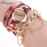 Duoya Brand Watch Women Leopard Luxury Band Bracelet Quartz Braided Winding Wrap Beige Long Chain Female WristWatch