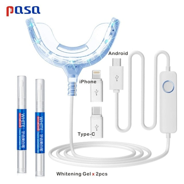 Hot! Portable Smart Cold Blue light LED Tooth Whitener Device Dental Whitening Gel Kit 2 Ports For Android IOS Teeth Bleaching