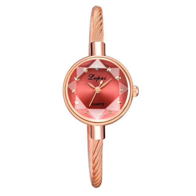 Lvpai Brand New Ladies Watch Small Rose Gold Bangle Bracelet Geometric Glass Surface Women Watches Dress Clock Relogio Feminino