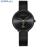 Fashion Women Watch Luxury CRRJU Casual Simple Ladies Daily Dress Mesh Wristwatch Minimalist Waterproof Quartz Female Clock
