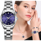 Women Stainless Steel Rhinestone Watch Silver Bracelet Quartz Waterproof Lady Business Analog Watches Pink Blue Dial