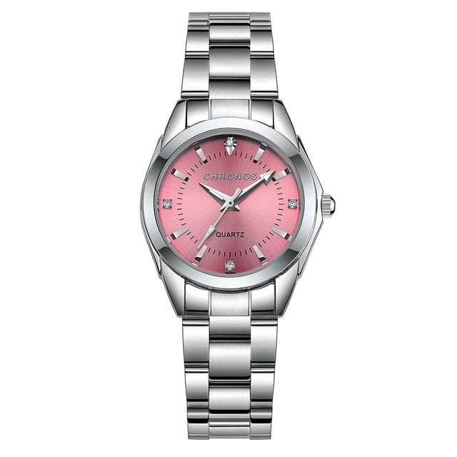 Women Stainless Steel Rhinestone Watch Silver Bracelet Quartz Waterproof Lady Business Analog Watches Pink Blue Dial