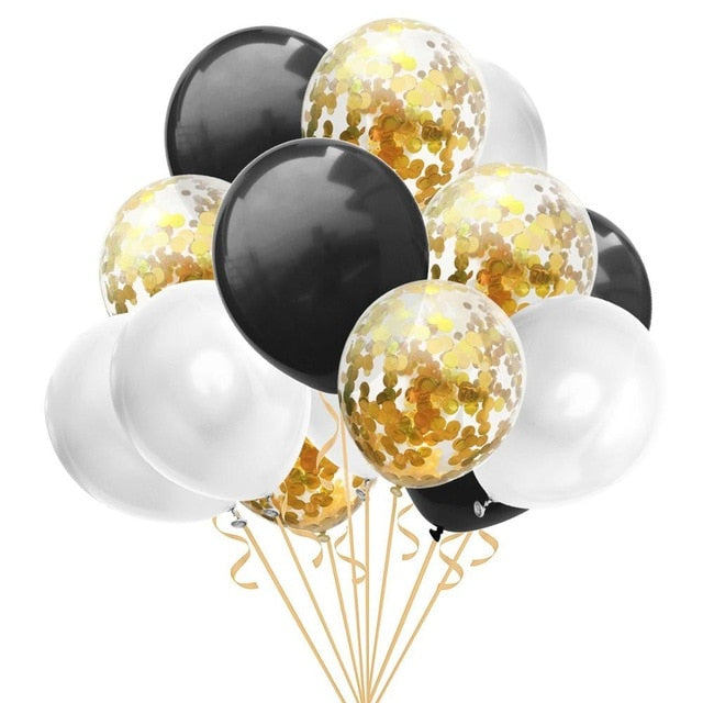 15pcs Gold And Black Metal Latex Balloons birthday party agate decorations adult Kids Air Balls Helium Globos Wedding Decor Toy