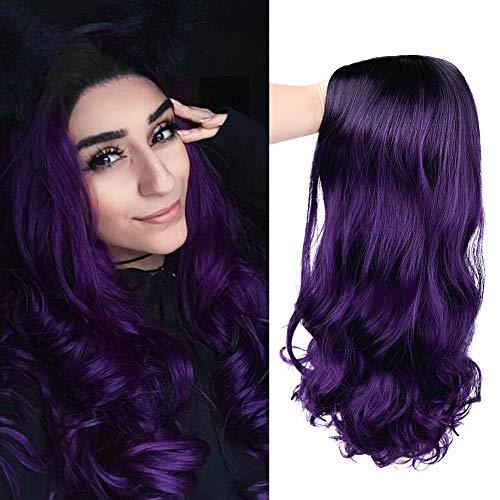 Xpoko back to school  Long Ombre Brown Wavy Wig Blonde Pink Purple Pink Black Gray Synthetic Wig For Women Cosplay Hair High Density Temperature