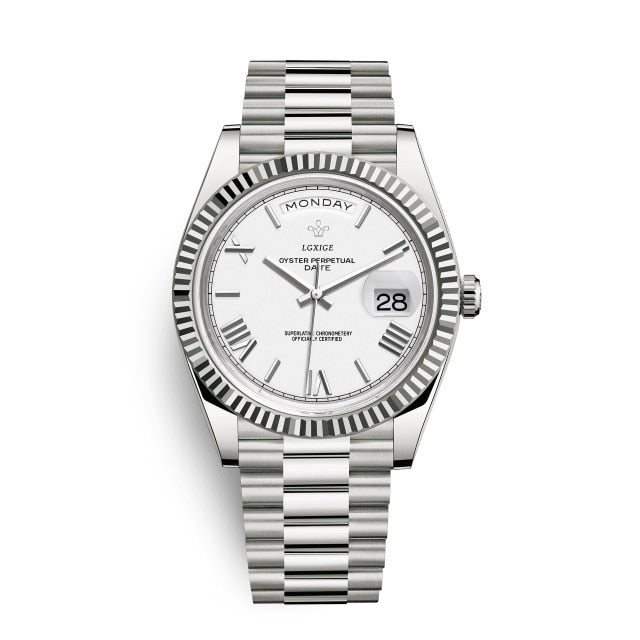 Men Watch Top Brand Luxury 18K Gold Watch High Quality Stainless Steel Calendar Genava Male Wristwatches Gold Color Watch 40MM