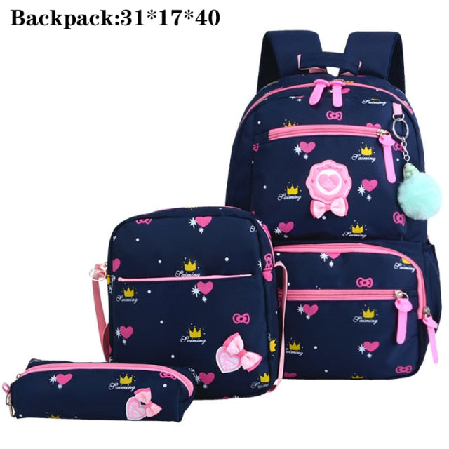 Back to school 3 Set Waterproof Schoolbag Fashion School Backpack Canvas Shoulder Bags Printing Girls School Bags Mochilas Children Kids Bag
