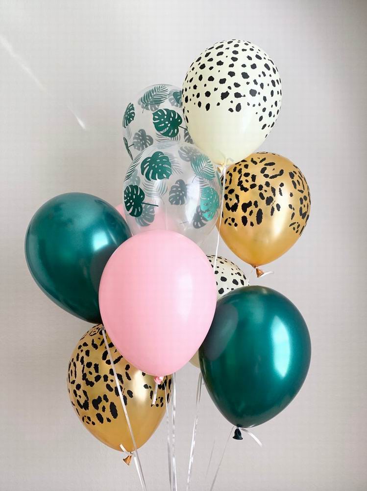 Xpoko 20pcs Palm Leaf Leopard Forest Green Pink Balloons Animal Print Balloons Wild One Safari Party Tropical Jungle Party Decor