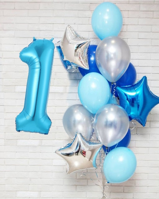 12pcs/lot boy Birthday Balloons with 40inch blue Number baloon 3/3rd Birthday Party Decoration Kids anniversaire 9/1/3 years old