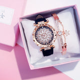 2022 Women Watches Set Starry Sky Ladies Bracelet Watch Casual Leather Sports Quartz Clock Relogio Feminino