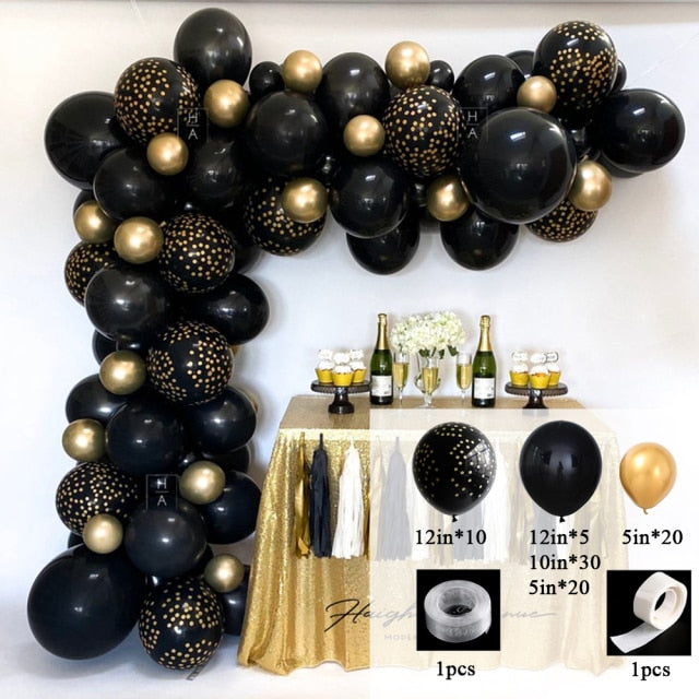 87pcs DIY Balloon Garland Arch Kit Black Gold Champagne Latex Balloons for 2022 New Year Retirement Graduation Party Decoration