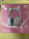 Back to College   New product K9 pink cat ear cute girl gaming headset with mic ENC noise reduction HiFi 7.1 channel RGB wired headphone