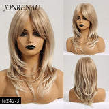 JONRENAU Long Natural Wave Dark bown Ombre Ash brown Hair wigs Synthetic Party Daily Use Wig for White Black Women