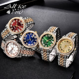 New Gold Silver Color Cubic Zirconia Watches Hip Hop Fashion High Quality Diamond Bracelet Stainless Steel  For Gift