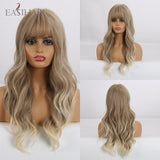 Black Brown Golden Highlight Wigs Long Wavy Synthetic Hair Wigs with Bangs Heat Resistant Cosplay Wigs for Black Women