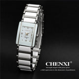 Luxury Brand CHENXI Elegant Women Watch Rhinestone White Silver Simple Stylish Ceramics Bracelet Quartz Casual Lady Wristwatch