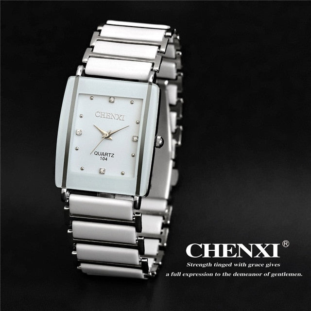 Luxury Brand CHENXI Elegant Women Watch Rhinestone White Silver Simple Stylish Ceramics Bracelet Quartz Casual Lady Wristwatch